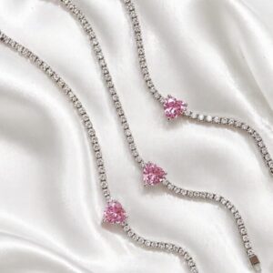 Silver Tennis bracelet with a silver heart stone