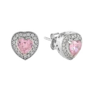 Heart Pink Cz Stud Earrings